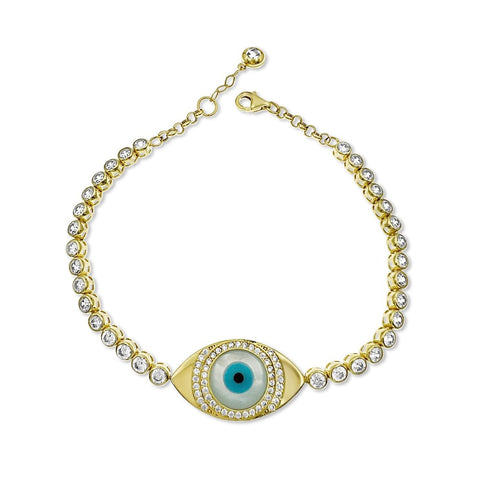 Real 10K Gold Evil Eye Protection Tennis Bracelet 7 Inch