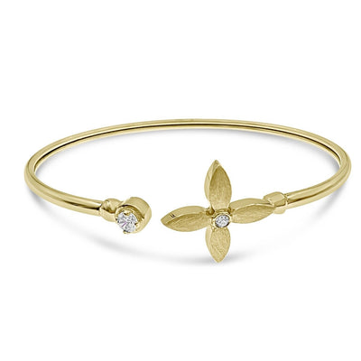 Real 14K Gold Flexible Flower Stackable Bangle Bracelet Women