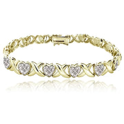 Gold Tone 1.00Ct Diamond X & Heart Tennis Bracelet