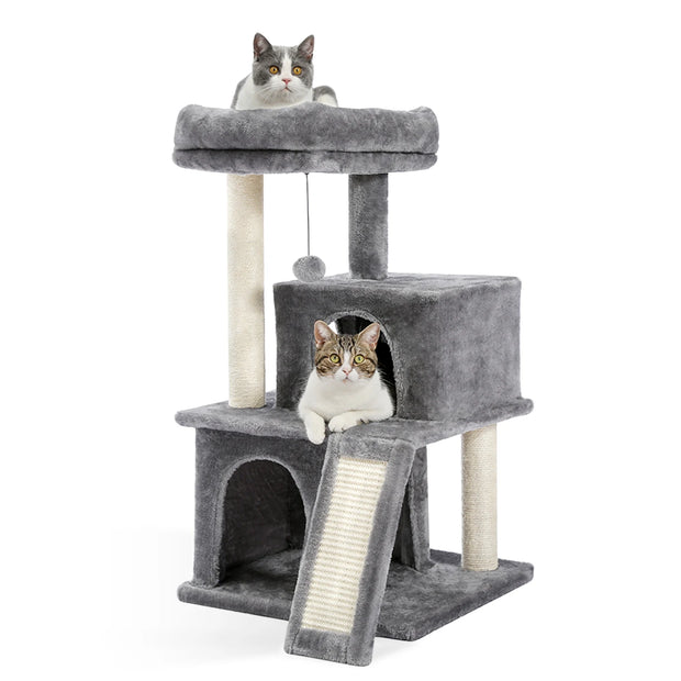 Cat Tree Luxury Cat Towers with Double Condos Spacious Perch Cat Hammock Fully Wrapped Scratching Sisal Post and Dangling Balls