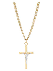 Stainless Steel Gold-Filled and Rhodium Crucifix Pendant, 24" Necklace