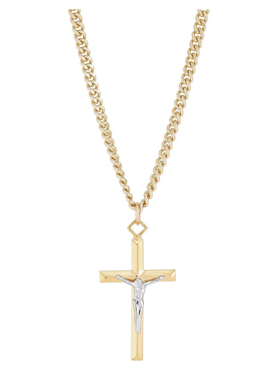 Stainless Steel Gold-Filled and Rhodium Crucifix Pendant, 24" Necklace