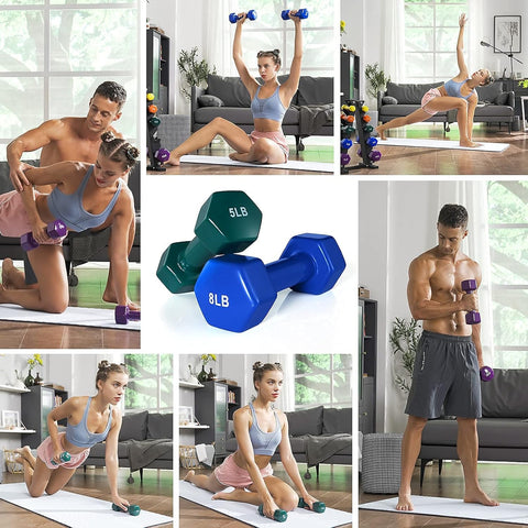 2Lb 3Lb 5Lb 8Lb 12Lb Pair Neoprene/Vinyl Coated Hand Weights Dumbbells Set with Rack Stand, Dumbellsweights Set for Women and Men, Neoprene Dumbbells Weight Sets for Home Gym