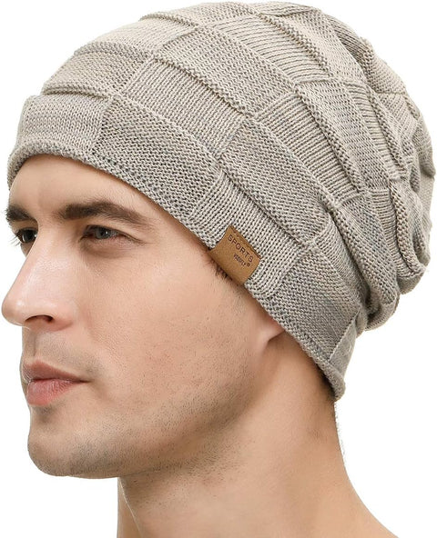 Slouchy Beanie for Men Winter Hats for Guys Cool Beanies Mens Lined Knit Warm Thick Skully Stocking Binie Hat