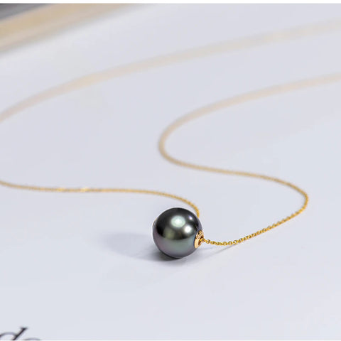 Real 18K Gold Pearl Pendant Necklace for Women,Tahitain Black Pearl Necklace Pendant Yellow Gold Chain Jewelry