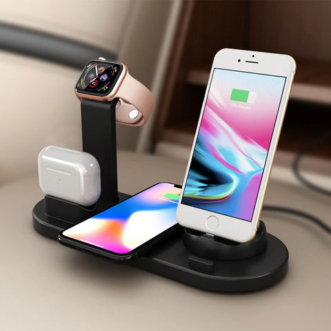 6 in 1 Wireless Charging Station 15W Fast Charging Stand for Iphone, Watch, Pods, Androids, Apple Charger Stand for Multiple Devices Black