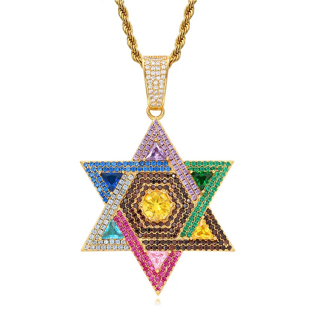 Zircon Judaism Pendant Necklace Men Jewelry Jewish Necklace David Star Women Necklace