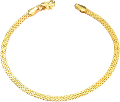 Solid 18K Gold Italian Mesh Link Chain Bracelets for Women, Fine Jewelry Gifts for Her (Chain Width: 2.8 Mm; 6.4-7.5 Inch)