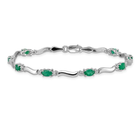 14 Karat White Gold Diamond and Emerald Bracelet