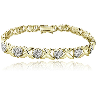 Gold Tone 1/2 Ct Diamond X & Heart Bracelet, Women