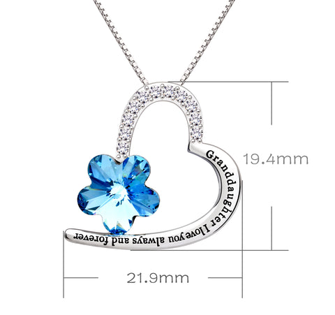 Jewelry Sterling Silver "Granddaughter I Love You Always and Forever" Love Heart Blue Crystal Cubic Zirconia Pendant Necklace