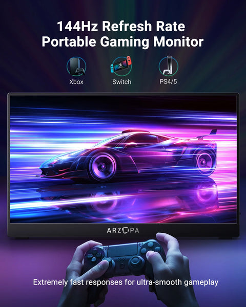 15.6'' 144Hz Portable Gaming Monitor, 1080P FHD USBC HDMI, External Second Screen for Laptop, PS5