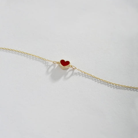 14K Solid Gold Heart Bracelet | 14K Yellow Gold Mini Heart Chain Bracelets for Women | Red, Navy Blue with Diamond Bracelet | Women'S 14K Gold Jewelry | Gift for Christmas, Adjustable 6" to 7"