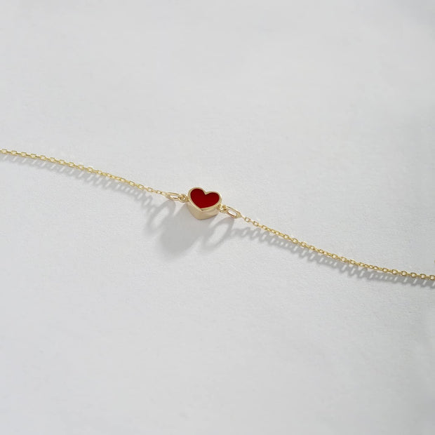 14K Solid Gold Heart Bracelet | 14K Yellow Gold Mini Heart Chain Bracelets for Women | Red, Navy Blue with Diamond Bracelet | Women'S 14K Gold Jewelry | Gift for Christmas, Adjustable 6" to 7"