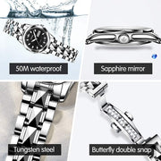 Women'S Dress Automatic Mechanical Watches Self Winding Diamond Sapphire Crystal Date Waterproof Luminous Elegant Ladies Watches