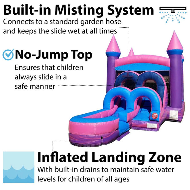 Kids Inflatable Water Slide Bounce House Combo with Blower, Pink