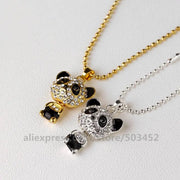 200Pcs/Lot Fashion Pretty Enamel Rhinestone Panda Pendant Necklace Women Crystal Accessories Cute Sweater Necklaces Jewelry