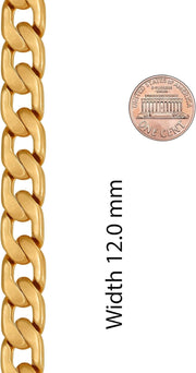 12Mm Flat Cuban Link Chain Bracelet for Men & Women 24K Gold Plated