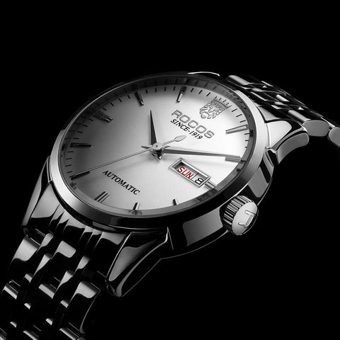 Men'S Wrist Watches Automatic Mechanical Watches Stainless Steel Strap Waterproof Date Fashion Business Wrist Watch for Men RW00101 (Silver)