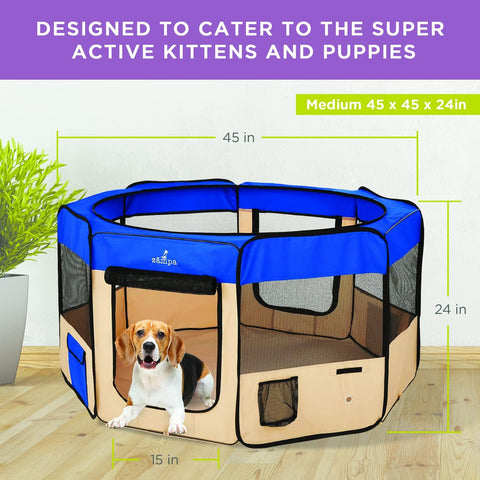 Dog Playpen Medium 45"X45"X24" Pop up Portable Playpen for Dogs and Cat, Foldable | Indoor/Outdoor Pen & Travel Pet Carrier + Carrying Case.