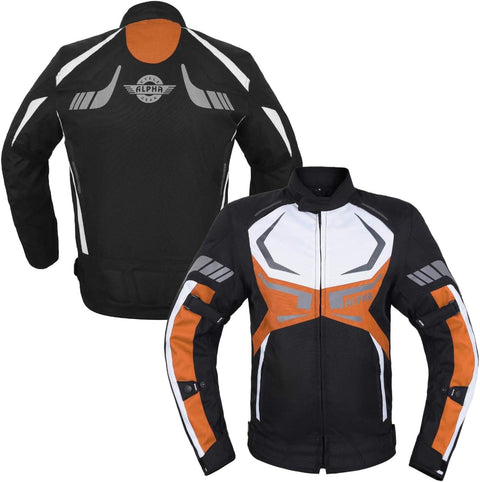 MOTORCYCLE JACKET MENS CE ARMORED BIKERS RIDING RACING WATERPROOF ALL SEASON JACKET (ORANGE, X-LARGE)