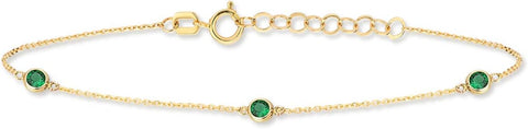 14K Solid Gold Gemstone Bracelet | 14K Yellow Gold Birthstone Bracelets for Women | Emerald, Ruby, Sapphire Bracelets | Women'S 14K Gold Jewelry | Gift for Christmas, Adjustable 6" to 7"