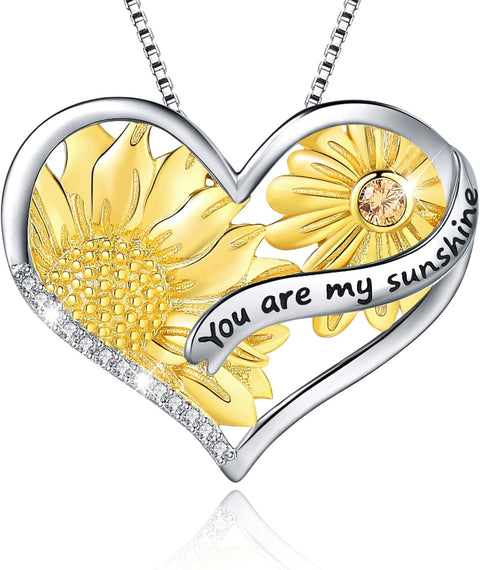 925 Sterling Silver You Are My Sunshine Sunflower Necklace Mother Daughter Flower Pendant Necklaces Jewelry Bracelet Earring Gifts for Mom Sister Girlfriend Wife