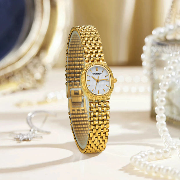 Golden Women Wristwatch Small Dial Ladies Gold Watch Bracelet Jewelry Quartz Lady Watch Compact Stylish Luxury Women Watch