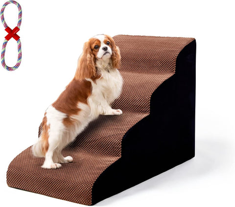 Dog Stairs 4 Tiers Foam Dog Ramps/Steps, Puppy Climbing Ladder Pet Ramp Stairs Step Sofa Bed Ladder for Puppies Small Medium Dogs/Cats, Elderly Dogs, Coffee