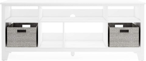 Kids' Media Console - Creamy White: Wooden TV Stand with Shelves and Fabric Bins – Storage Cubby Organizer for Tv'S up to 55 Inches