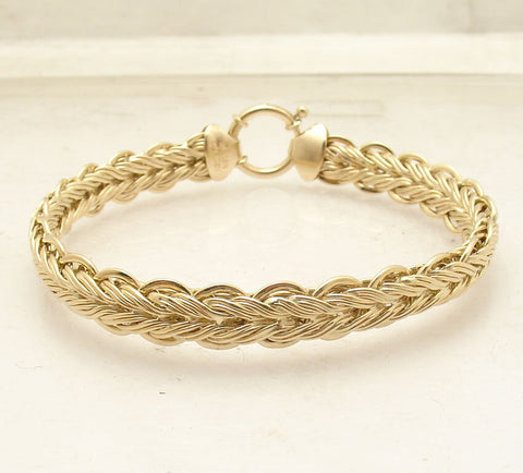 Braided Woven Spiga Wheat Link Bracelet Real 14K Yellow Gold Senora Clasp QVC