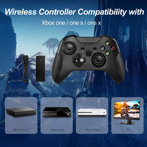 Xbox One Controller Wireless Compatible with Xbox One/One S/One X/One Series X/S /Elite/Pc Windows,  Gaming Controller with 2.4GHZ Wireless Adapter Black-No Audio Jack