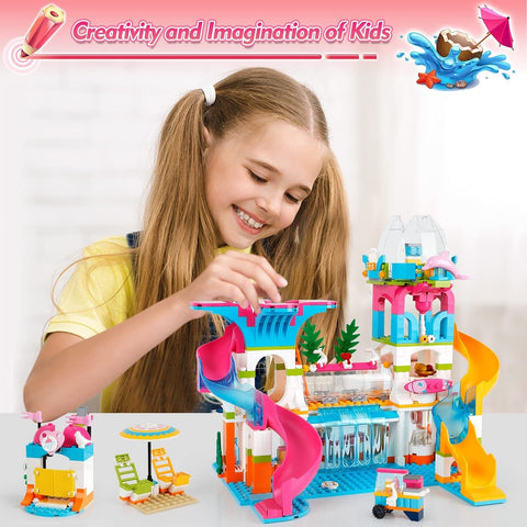 Building Set for Girls Friends Set Summer Swimming Pool Building Toys Water P...