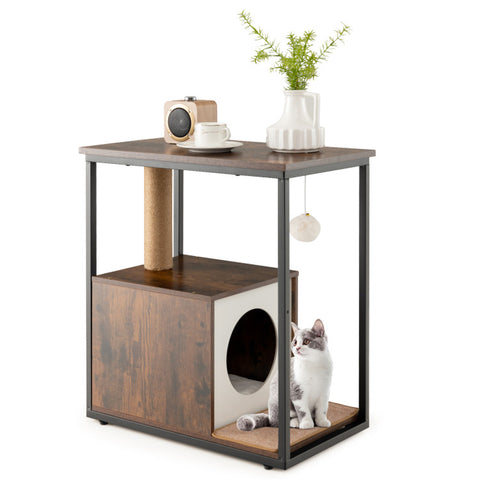 Cat Furniture End Table Cat House with Scratching Post