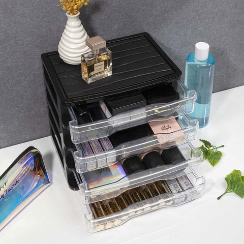 Small Black Transparent Cosmetic Makeup Organizer with Drawers, Plastic Skincare Makeup Storage Box Bathroom Countertop Nail Polish Lipsticks Holder Desktop Sundry Storage Case