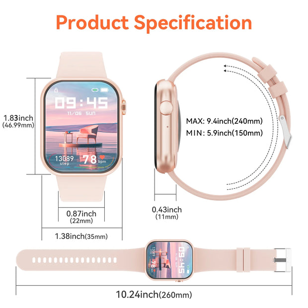 Smart Watch for Women Bluetooth Call 1.83 Inch IP67 Waterproof Multi Sport Smart Watch for Android Ios Pink