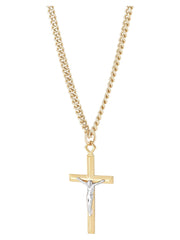 Stainless Steel Gold-Filled and Rhodium Crucifix Pendant, 24" Necklace