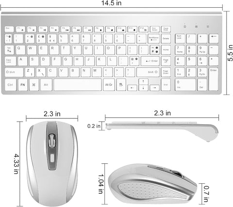 Wireless Keyboard and Mouse Combination, USB Ultra-Thin 2.4G Wireless Mouse, Compact Full-Size Digital Keyboard Laptop (Silvery White)