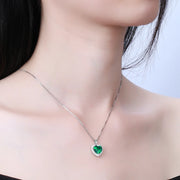 May Birthstone Necklace Women Green Heart Necklace Emerald Crystal CZ 925 Sterling Silver Pendant Jewelry Girl Birthday Mother'S Day Gift