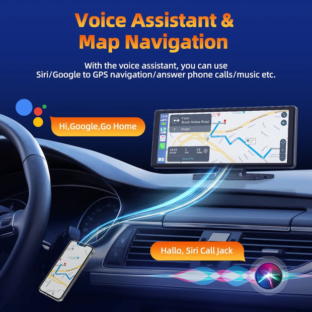 9.26" Touchscreen Wireless Carplay Screen for Car, Portable Touchscreen GPS Navigation for Car, Car Stereo with Bluetooth, Airplay, AUX/FM, Googel, Siri