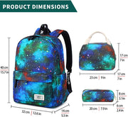 Kids School Backpack for Girls Elementary Student Bags with Insulated Lunch Bag Pencil Case 3 in 1 Bookbags Galaxy Cloud Multi-Color Stylish Pattern