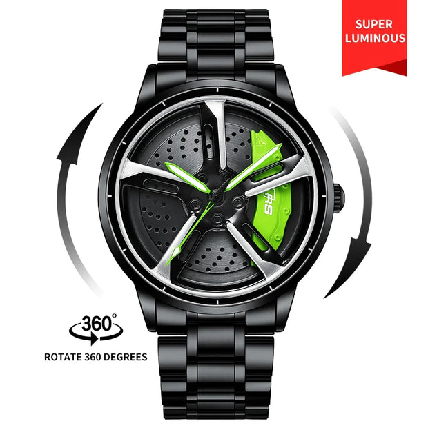 For NEKTOM VIP Client Steel Strap Spinning Luminous Car Wheel Watch