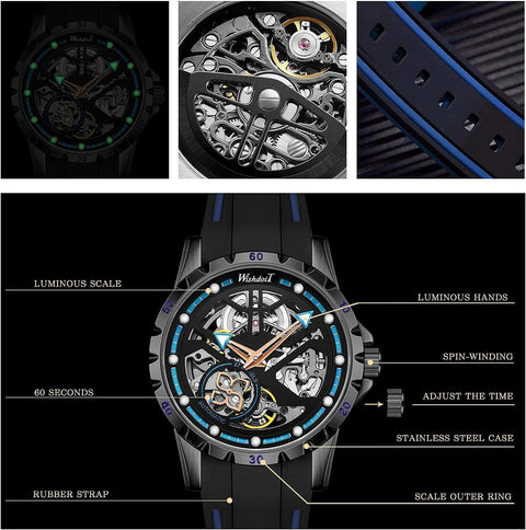 Skeleton Watches for Men Mechanical Waterproof Automatic Stainless Steel Self Winding Luxury Mens Watches