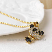 200Pcs/Lot Fashion Pretty Enamel Rhinestone Panda Pendant Necklace Women Crystal Accessories Cute Sweater Necklaces Jewelry