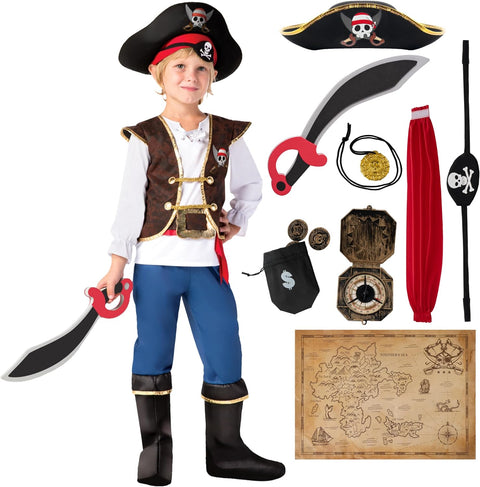 Halloween Pirate Costume Kids, Boys Pirate Costume Set, Pirate Accessories Costume for Dress-Up Party