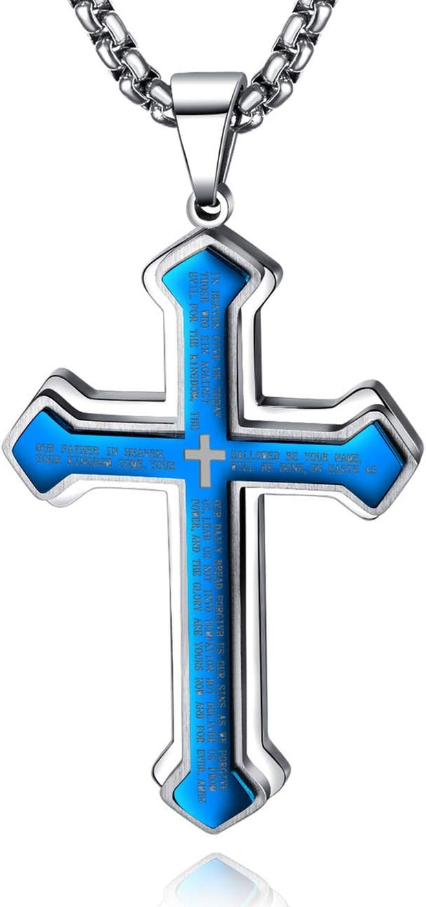 Mens Cross Pendant Necklace Large Stainless Steel Cross Pendant Necklace for Men Women