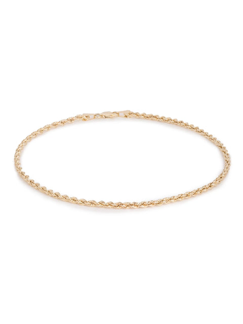 10K Yellow Gold Hollow Rope Chain Bracelet and Anklet for Men & Women, 2.5Mm