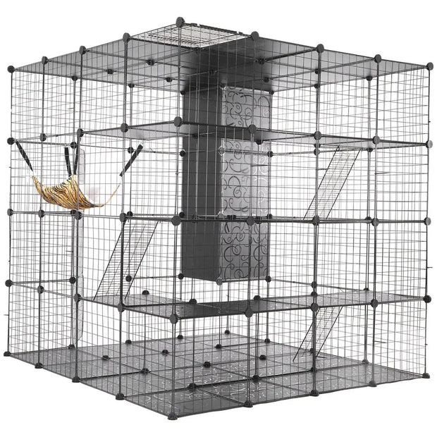 Cat Cage with Storage Cube DIY Indoor Catio Cat Enclosures Metal Cat Playpen Outdoor Enclosure