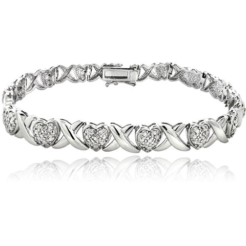 Gold Tone 1/2 Ct Diamond X & Heart Bracelet, Women