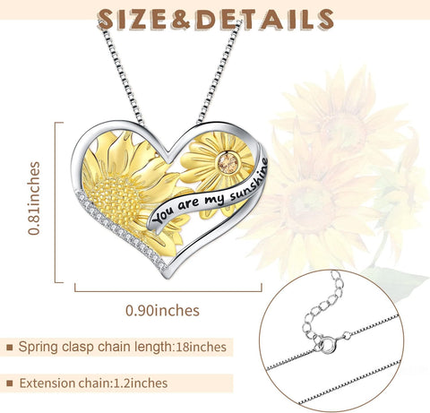 925 Sterling Silver You Are My Sunshine Sunflower Necklace Mother Daughter Flower Pendant Necklaces Jewelry Bracelet Earring Gifts for Mom Sister Girlfriend Wife